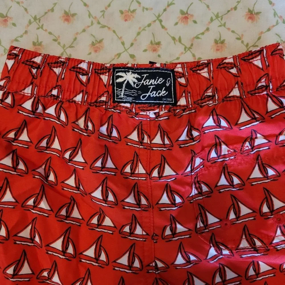 Janie and Jack Size 6-12 Months Red Sailboat Swim Trunk